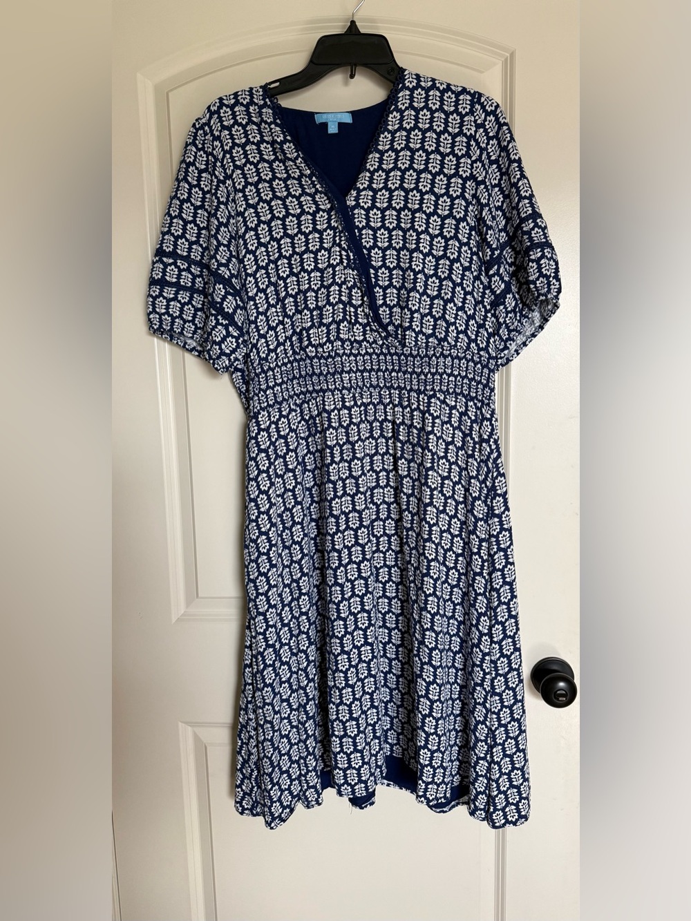 Draper James Navy and White Printed Midi Dress